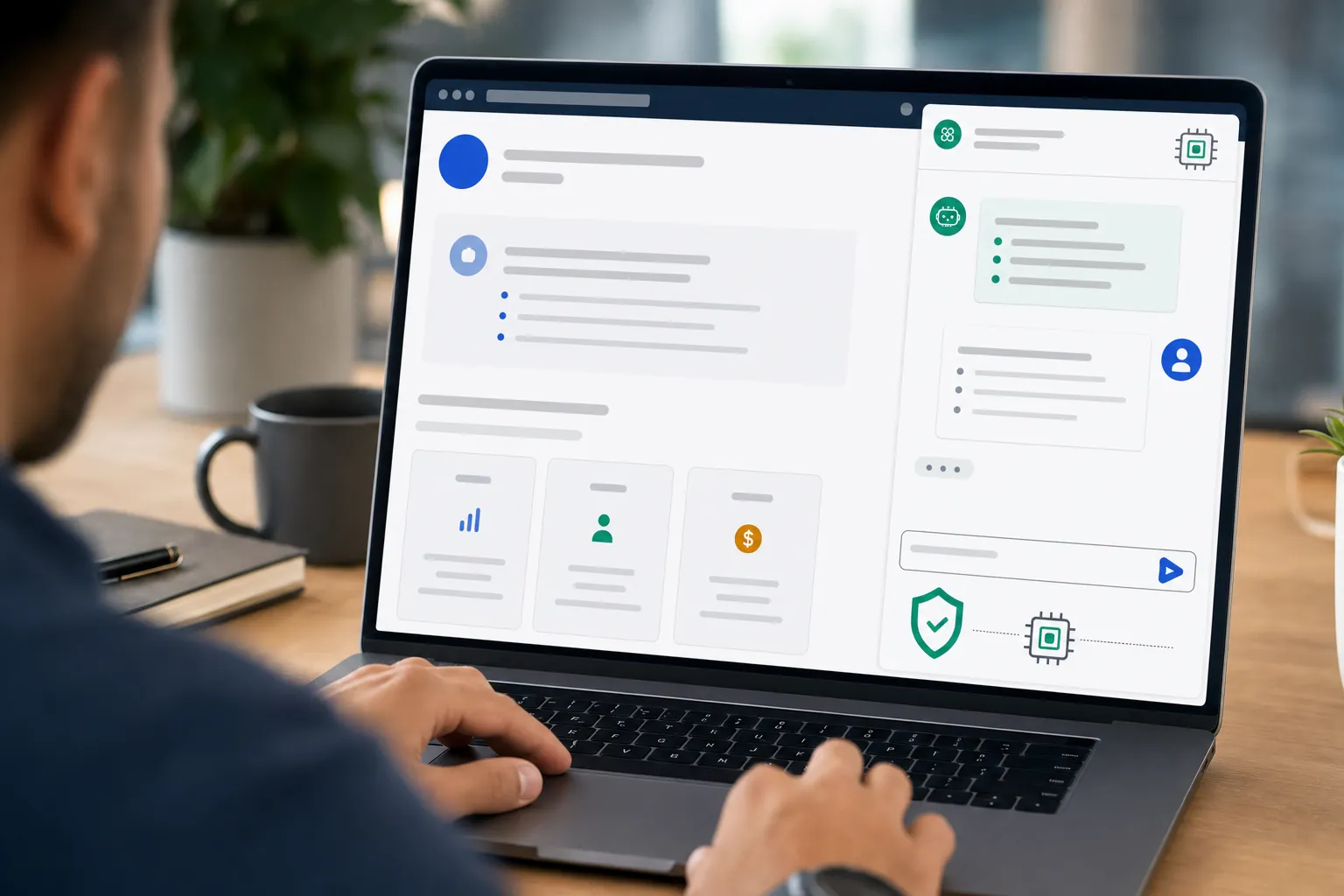 Browser side panel showing a local AI assistant with privacy and on-device compute cues